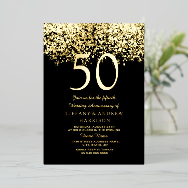 Invitation En Aluminium Or du 50e anniversaire du Mariage (Debout devant)