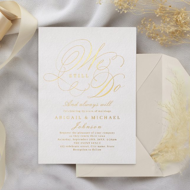 Invitation En Aluminium Or élégant calligraphie classique NOUS TOUJOURS FA (Gold elegant classic calligraphy WE STILL DO Foil Invitation)