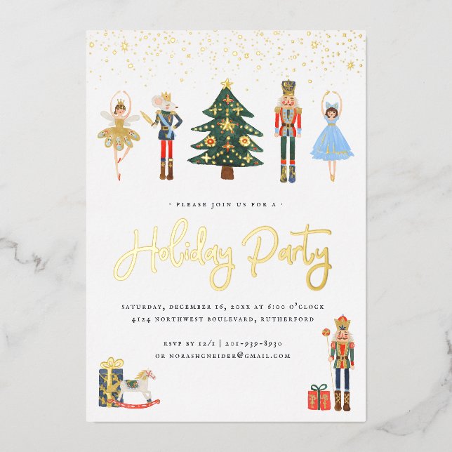 Invitation En Aluminium Or élégant | Nutcracker Christmas Holiday Party (Recto)