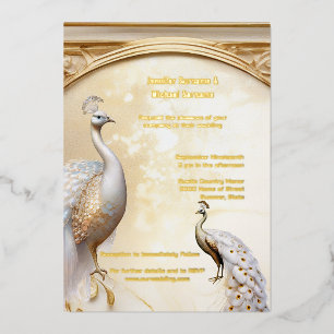 Invitation En Aluminium Or élégant paon art nouveau réel