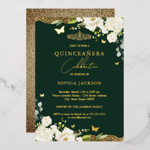 Invitation En Aluminium Or Emerald Floral dentelle Quinceanera Anniversair