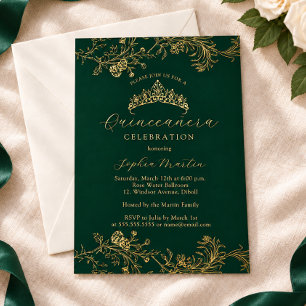 Invitation En Aluminium Or Émeraude Élégant Quinceanera Vintage