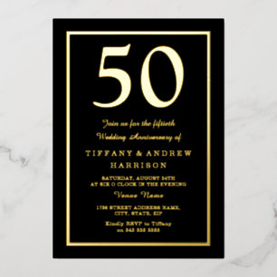 Invitation En Aluminium Or et noir 50e anniversaire Mariage or