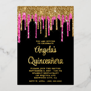 Invitation En Aluminium Or et rose profond paillettes qui dégoulinent Quin