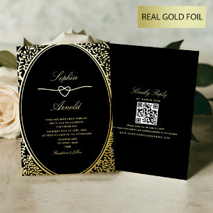 Invitation En Aluminium Or floral antique et Mariage noir