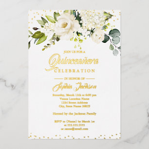 Invitation En Aluminium OR FOIL Floral Gold Quinceanera