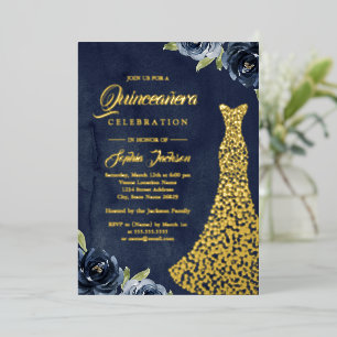 Invitation En Aluminium OR FOIL Marine Or Floral Robe Quinceanera