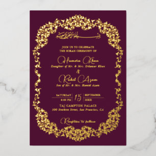 Invitation En Aluminium Or Gold Floral Paisley Musulman Mariage Artistique