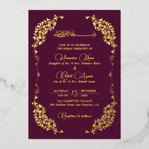 Invitation En Aluminium Or Gold Floral Paisley Musulman Mariage Artistique
