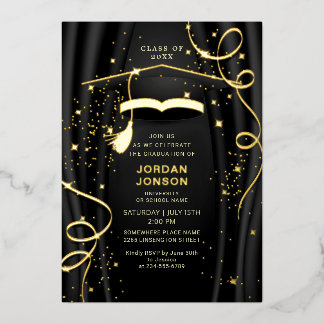 Invitation En Aluminium Or Golden Black de la partie de graduation or
