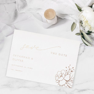 Invitation En Aluminium Or Lined Floral Blanc & Enregistrer la date