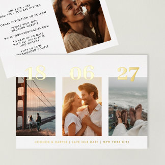 Invitation En Aluminium OR Moderne DATE QUATRE Photo Enregistrer la date