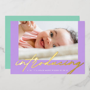 Invitation En Aluminium Or moderne Introduction photo écrite bébé