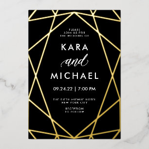 Invitation En Aluminium Or moderne minimaliste sur noir   MARIAGE