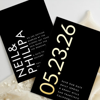 Invitation En Aluminium Or moderne Non Photo Bold DATE Enregistrer Notre D