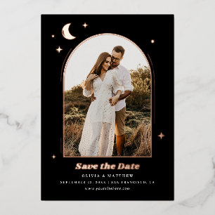 Invitation En Aluminium Or Noir Céleste Faire Part de Date   Photo de Lune