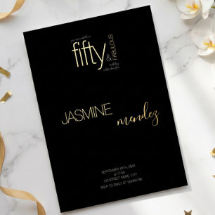 Invitation En Aluminium Or Noir Luxe Élégant 50 & Incroyable Anniversaire