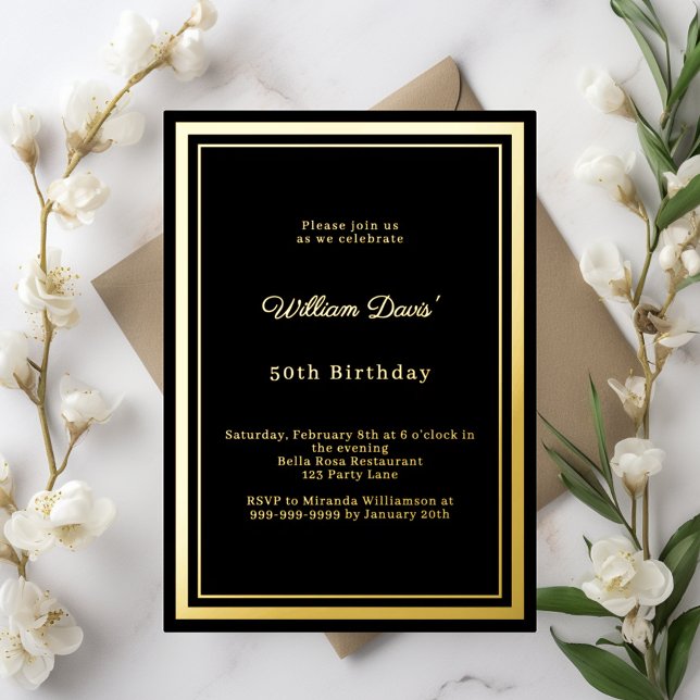 Invitation En Aluminium Or noir simple anniversaire de luxe (Créateur téléchargé)