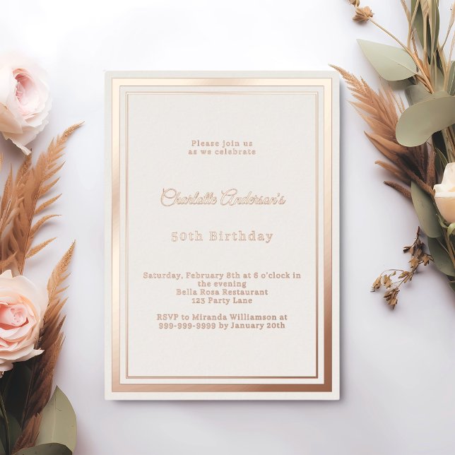 Invitation En Aluminium Or rose doré simple luxe anniversaire (Créateur téléchargé)