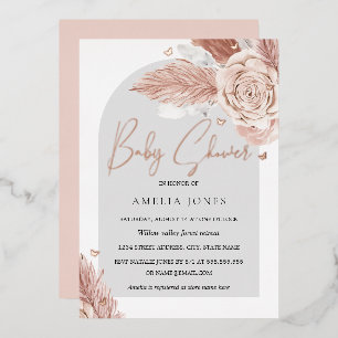 Invitation En Aluminium OR ROSE GOLD FOIL Fleur Rose Fête de Bébé F