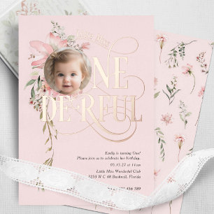 Invitation En Aluminium or rose Miss Onederful Girl 1er anniversaire photo