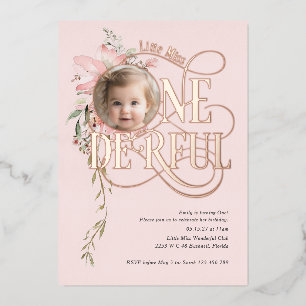 Invitation En Aluminium or rose Miss Onederful Girl 1er anniversaire photo