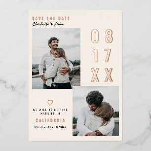 Invitation En Aluminium Or rose moderne enregistrer la date mariage 2 phot