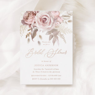Invitation En Aluminium Or rose, Rose Dusty et Fête des mariées florale Bl