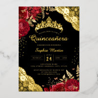 Or Rouge noir dentelle florale Quinceanera