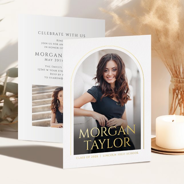 Invitation En Aluminium Or Simple Élégant Script Moderne Arché Graduation (Gold Simple Elegant Script Modern Arch Graduation Foil Invitation)