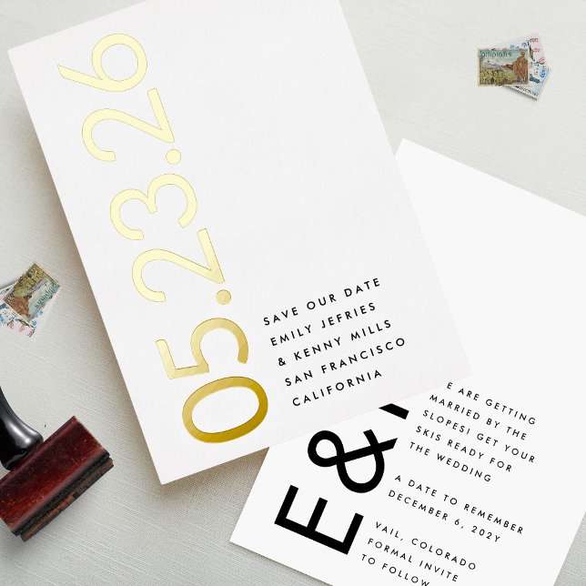 Invitation En Aluminium Or Ultra Moderne Aucun Photo Bold DATE Enregistrer (Créateur téléchargé)