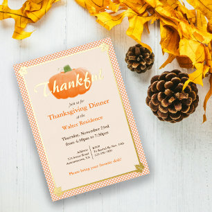 Invitation En Aluminium Orange Carreaux de Thanksgiving & Friendsgiving