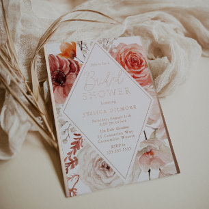 Invitation En Aluminium Orange Fall Floral & Rose Gold Fête des mariées