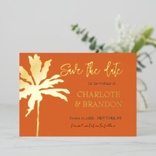 Invitation En Aluminium Orange Gold Palm Tree Beach Mariage Enregistrer La