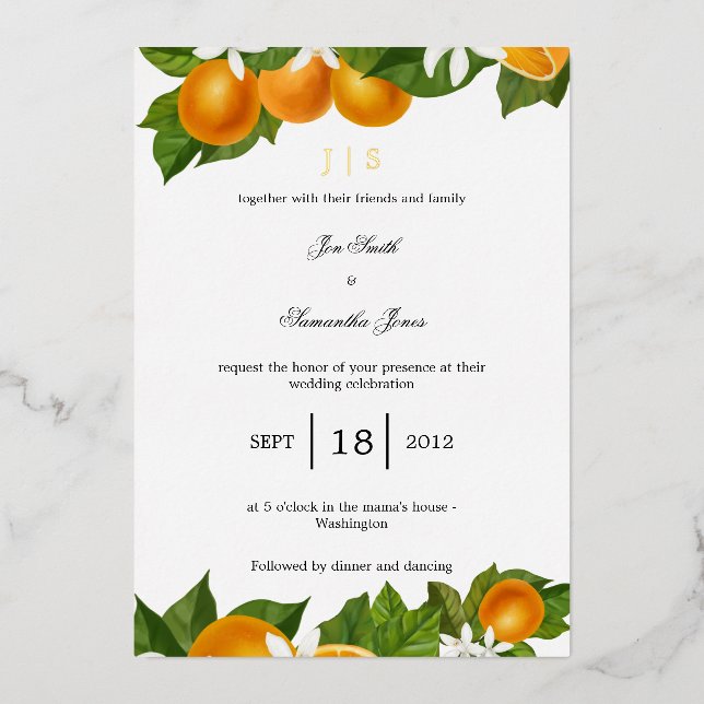 Invitation En Aluminium Oranges méditerranéennes italiennes or (Recto)