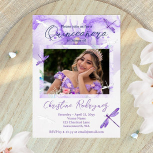 Invitation En Aluminium Orchidée d'aquarelle violette, quinceanera de libe