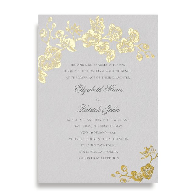 Invitation En Aluminium Orchidée Mid ivoire Formal Classic Mariage de l'Hi (orchid wedding invitation formal modern classic traditional black tie parents host gold foil ivory 2)