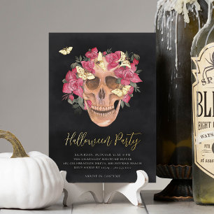 Invitation En Aluminium Orchidée rose Crâne floral Halloween Party