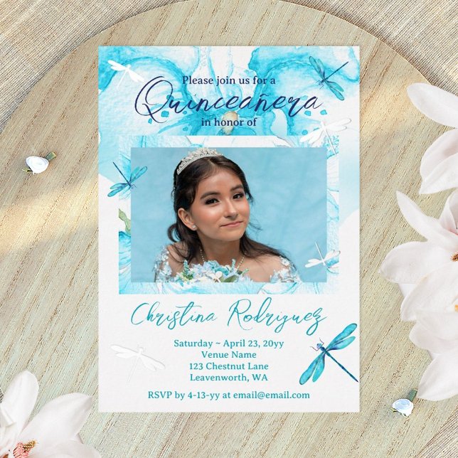 Invitation En Aluminium Orchidée turquoise en aquarelle, quinceanera de li (turquoise quinceanera invitations)
