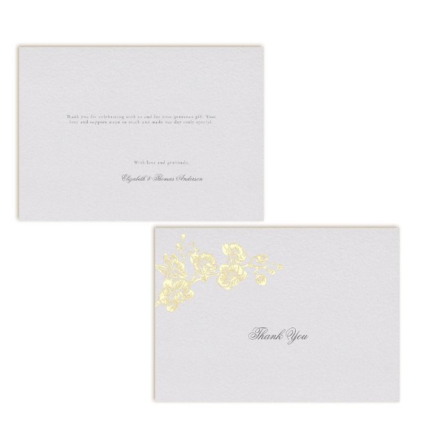 Invitation En Aluminium Orchidée Vows ivoire Formal Classic Mariage Merci (formal wedding thank you card orchids gold foil modern classic traditional art ivory elegant royal)