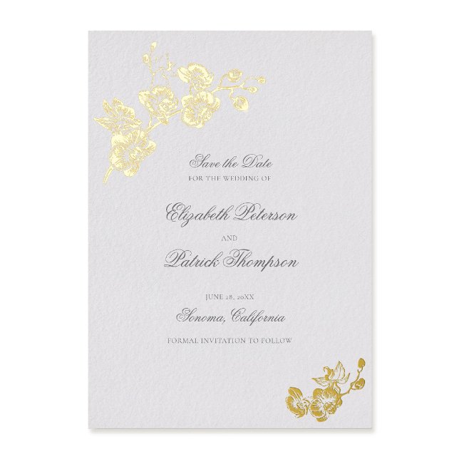 Invitation En Aluminium Orchidée Vows Ivory Formal Classic Mariage Date de (formal wedding save the date card orchids gold foil modern classic traditional art ivory elegant)