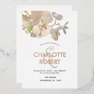 Invitation En Aluminium Orchidées Blanches Tropicales Mariage Or Rose