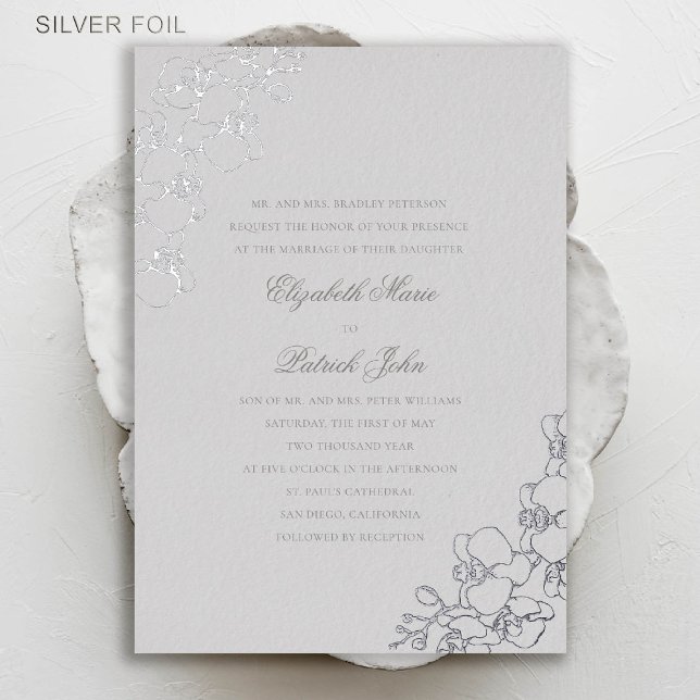 Invitation En Aluminium Orchidées Huile d'ivoire Mariage traditionnel (orchids wedding invitation formal traditional modern classic elegant classy ivory silver foil)
