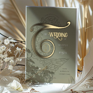 Invitation En Aluminium Ornat Monogram Mariage Élégante typographie