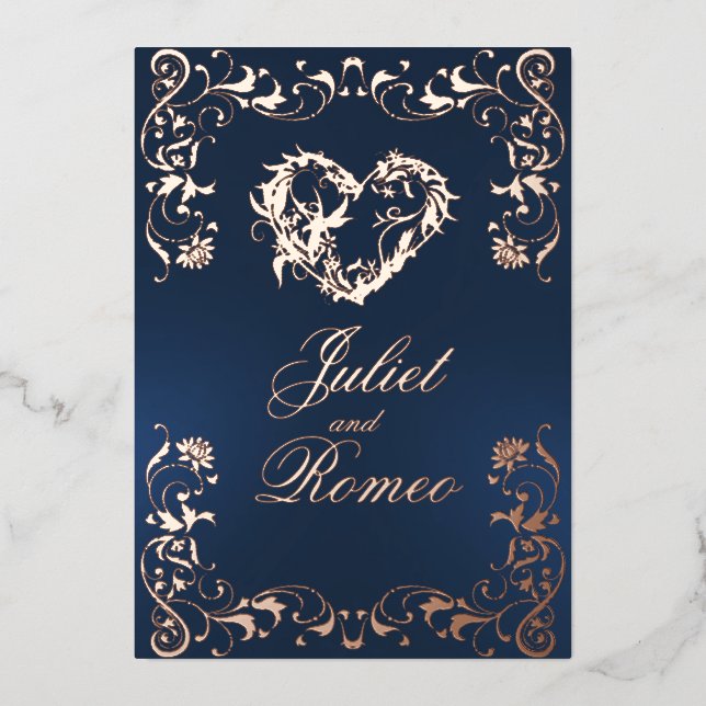 Invitation En Aluminium Ornate Frame & Heart - Blue (Recto)