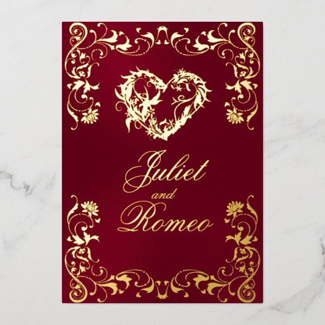 Invitation En Aluminium Ornate Frame & Heart - Burgundy (Recto)