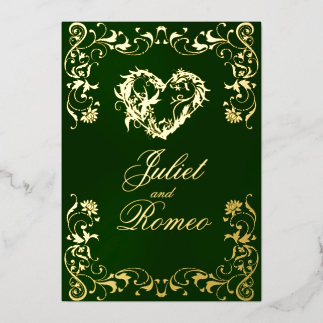 Invitation En Aluminium Ornate Frame & Heart - Emerald (Recto)