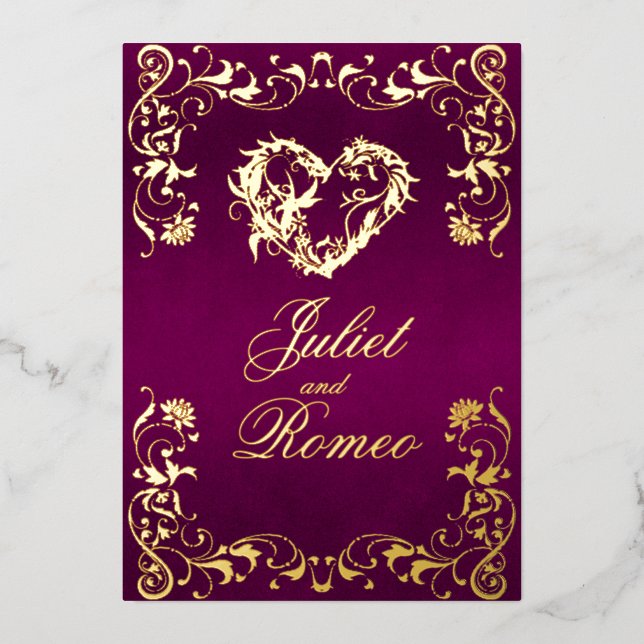 Invitation En Aluminium Ornate Frame & Heart - Purple (Recto)