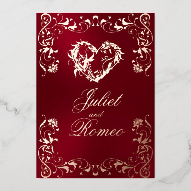 Invitation En Aluminium Ornate Frame & Heart - Red (Recto)