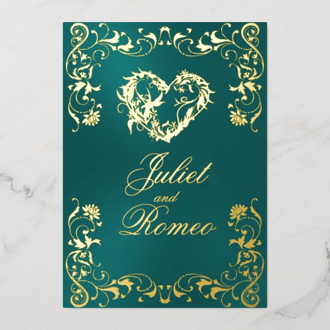 Invitation En Aluminium Ornate Frame & Heart - Teal (Recto)